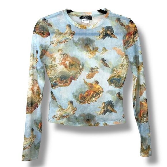 Bershka Tops - Bershka Art Collection Blue Angelcore Renaissance Sheer Mesh Long Sleeve Top